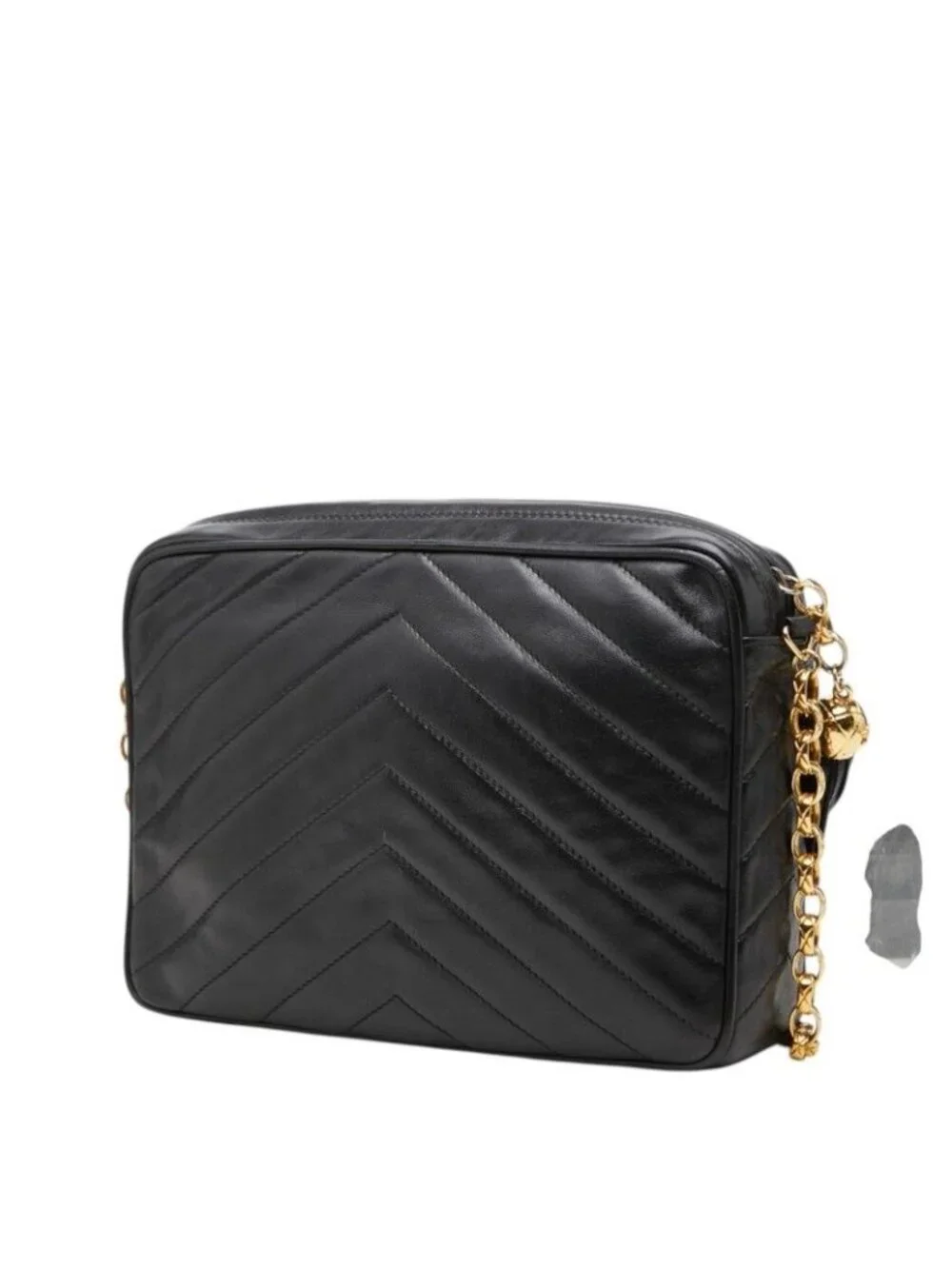 Chanel Chevron V-stitch CC Logo Chain Shoulder Bag Black Lambskin